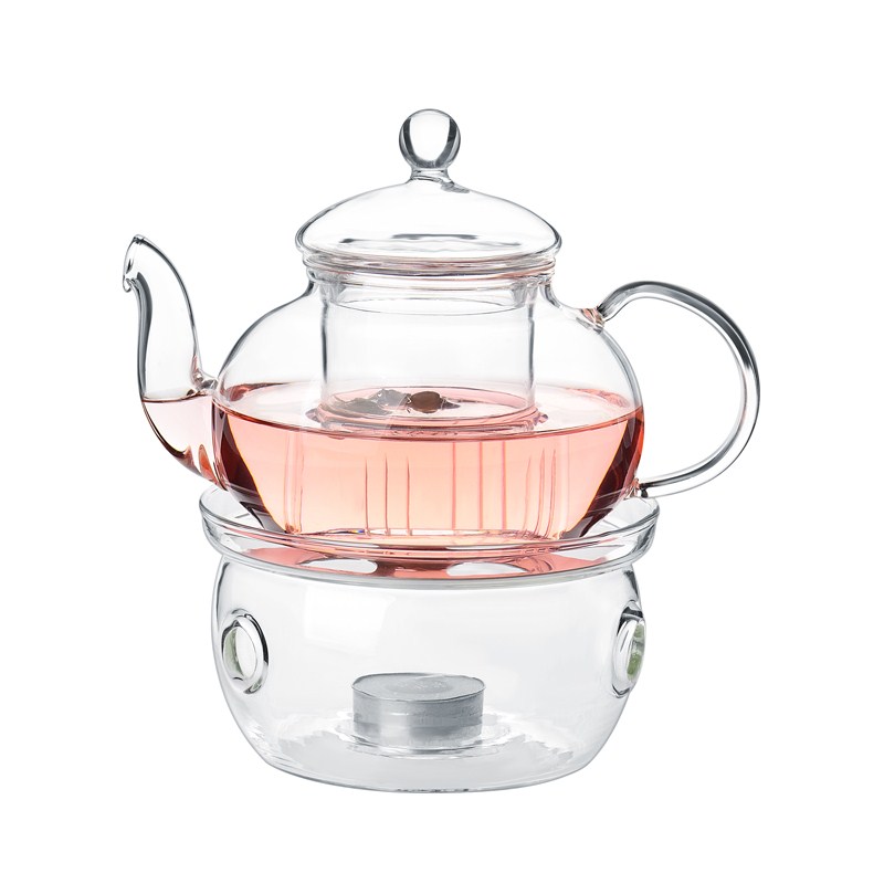 Glass Teapot + Warmer +8 Blooming Flower Green Tea